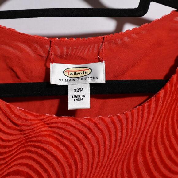 VTG Talbots Velvet Burnout Silk Blend Red Orange Top 22W Petite Groovy Swirl Art - Picture 2 of 7